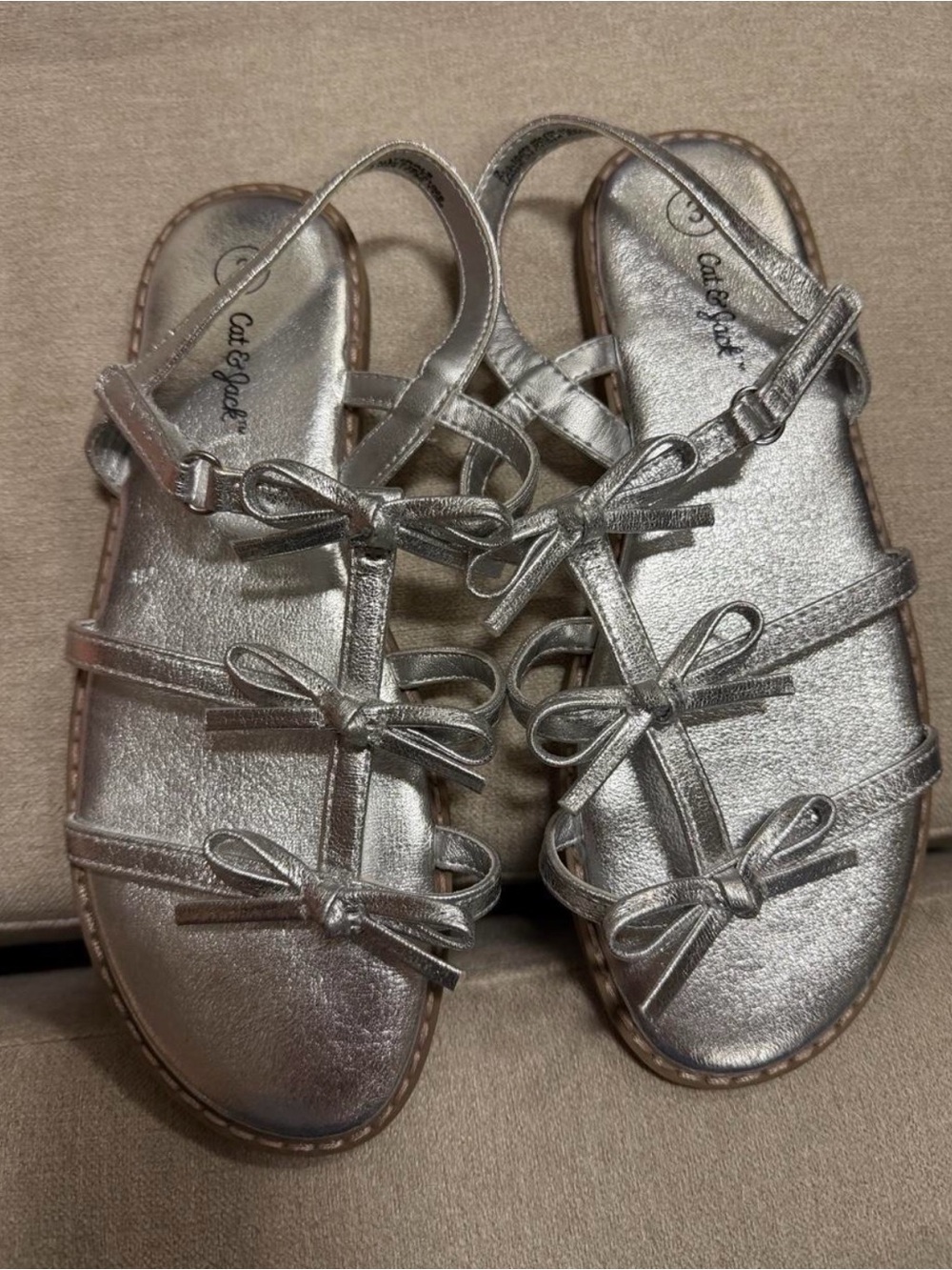 Cat & Jack Metallic Silver Bow-Strap Women's Sandals